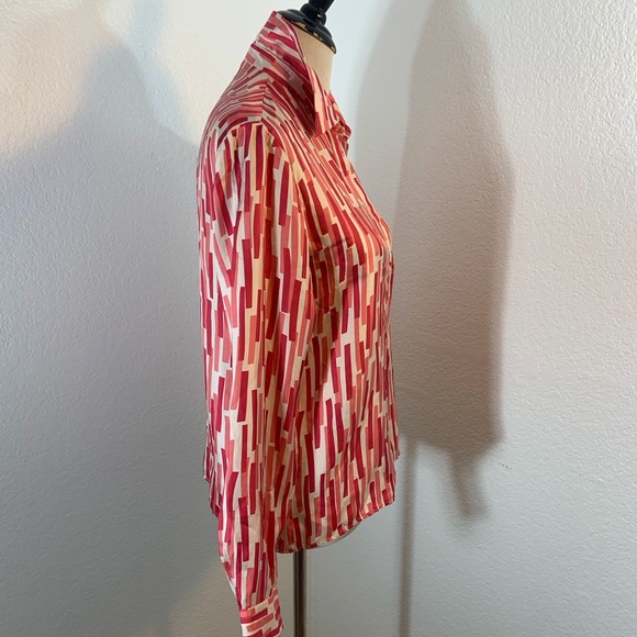 New List🌹Vintage Michael Kors Pink & White Silk Long Sleeve Button Down Blouse - Picture 5 of 6